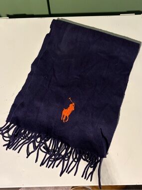 Polo by Ralph Lauren Vintage Navy 100% Lambs Wool Scarf Made in Italy